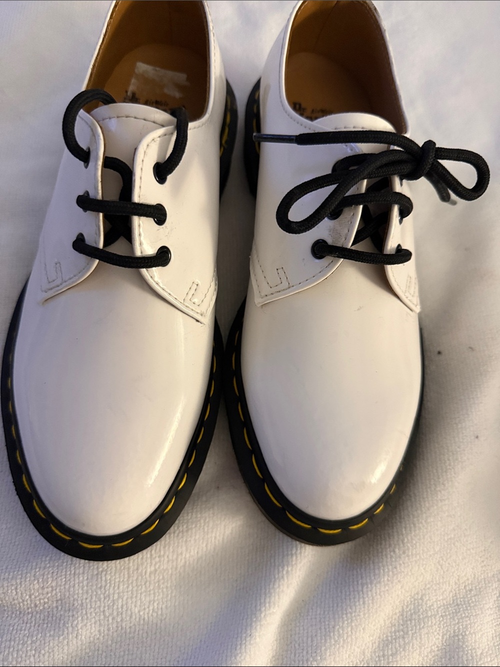 Dr. Martens White Leather Oxford with Black Laces and Yellow Stitching